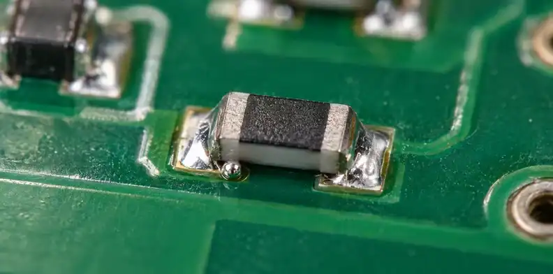 A localized bead sits beside a flat chip component.