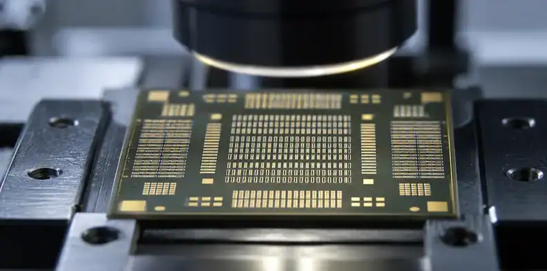 Raised paste deposits are viewed beneath an optical measurement head.