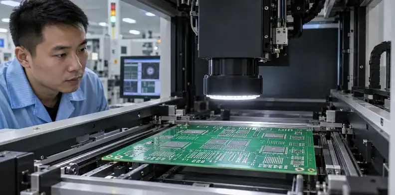 An optical station performs solder paste inspection before component placement.